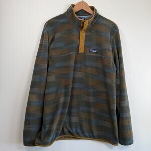 Patagonia Green Striped Fleece Snap-T Pullover Mens Large Outdoor Casual